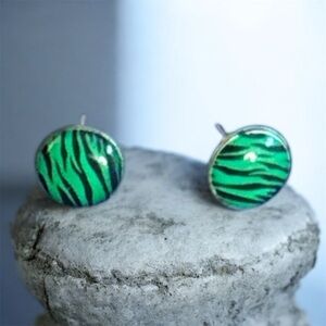 Green Zebra Print Stud Earrings